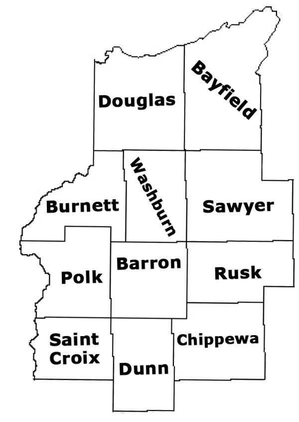 Northwest Wisconsin County Map